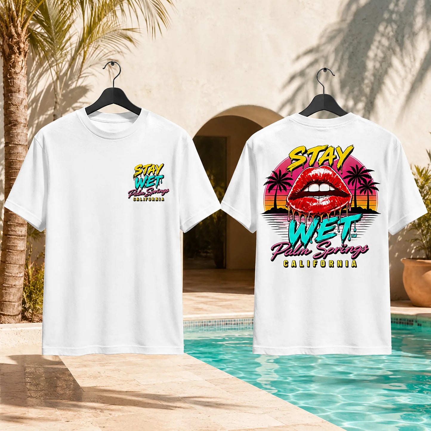 Stay Wet™ Hot Lips at Sunset – Front & Back Tee