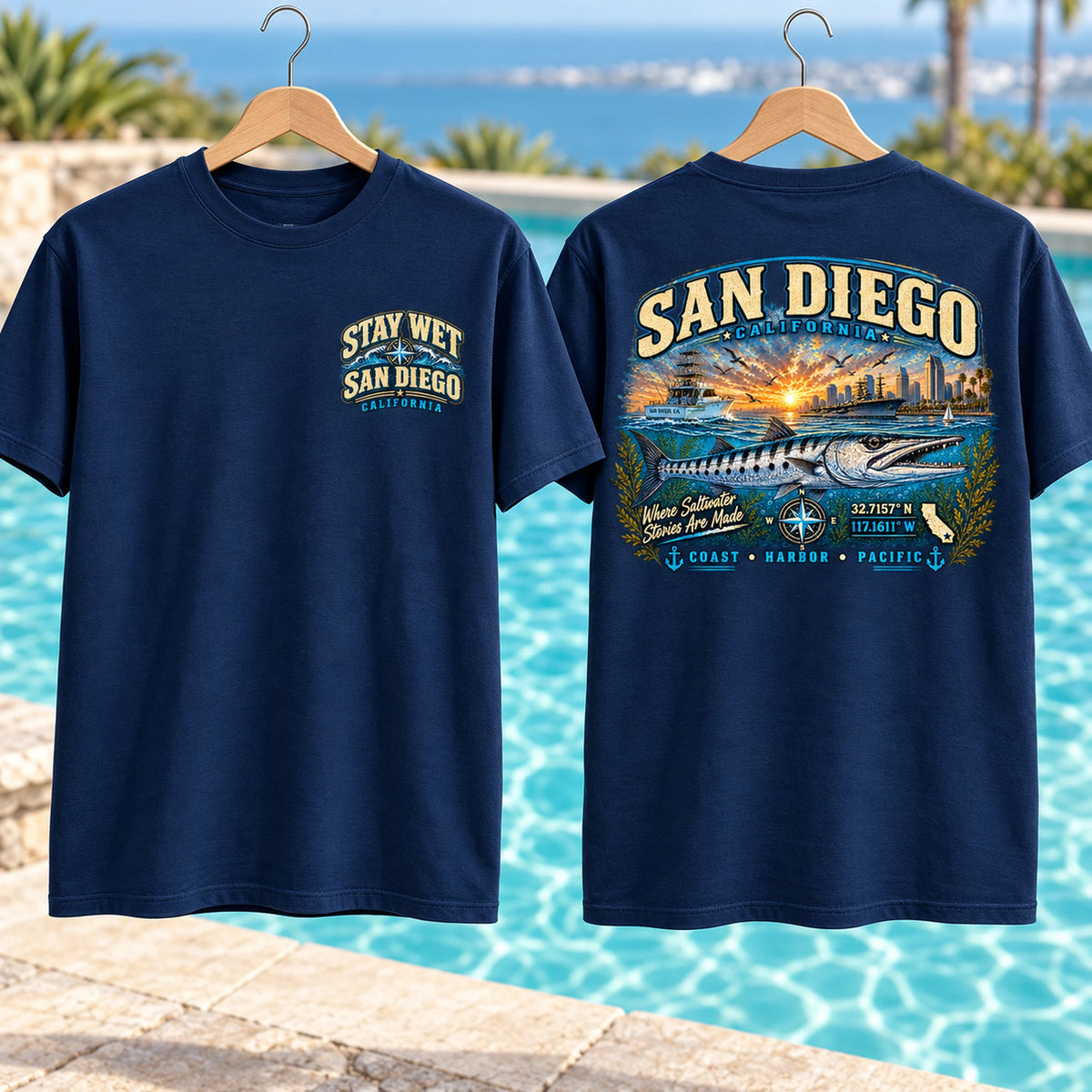 Stay Wet™ San Diego Barracuda Front & Back Graphic T-Shirt