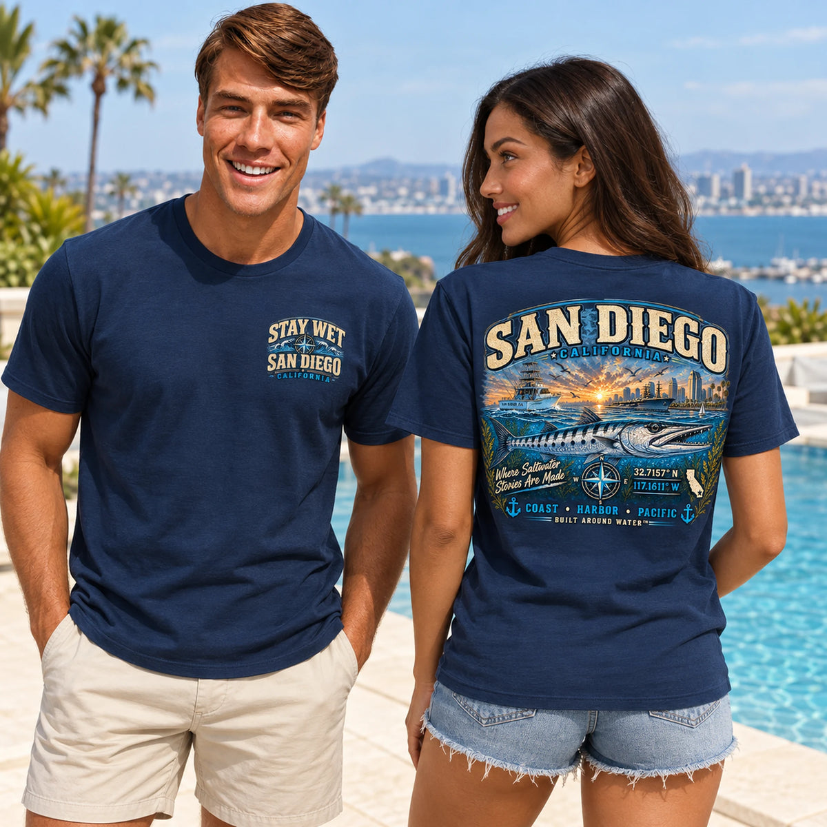 Stay Wet™ San Diego Barracuda Front & Back Graphic T-Shirt