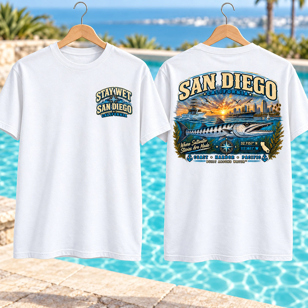 Stay Wet™ San Diego Barracuda Front & Back Graphic T-Shirt