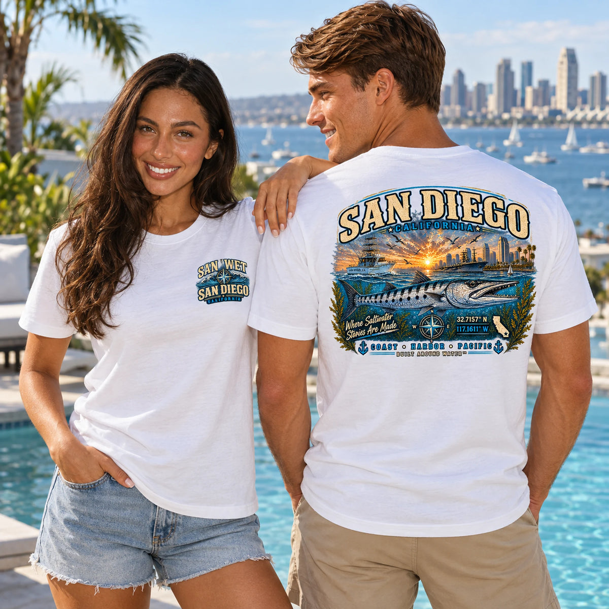 Stay Wet™ San Diego Barracuda Front & Back Graphic T-Shirt