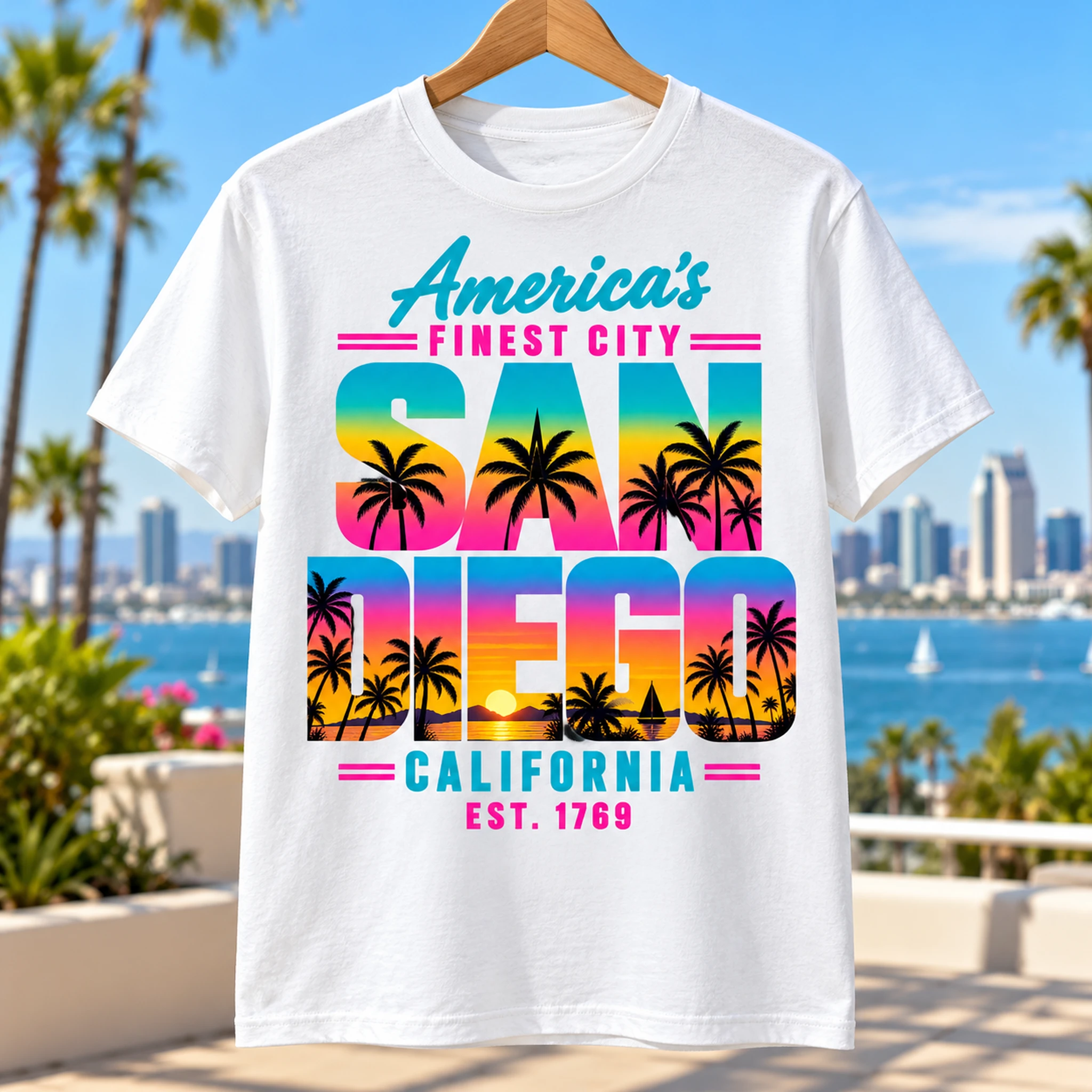 White Hometowns I Love Big San Diego front graphic T-shirt