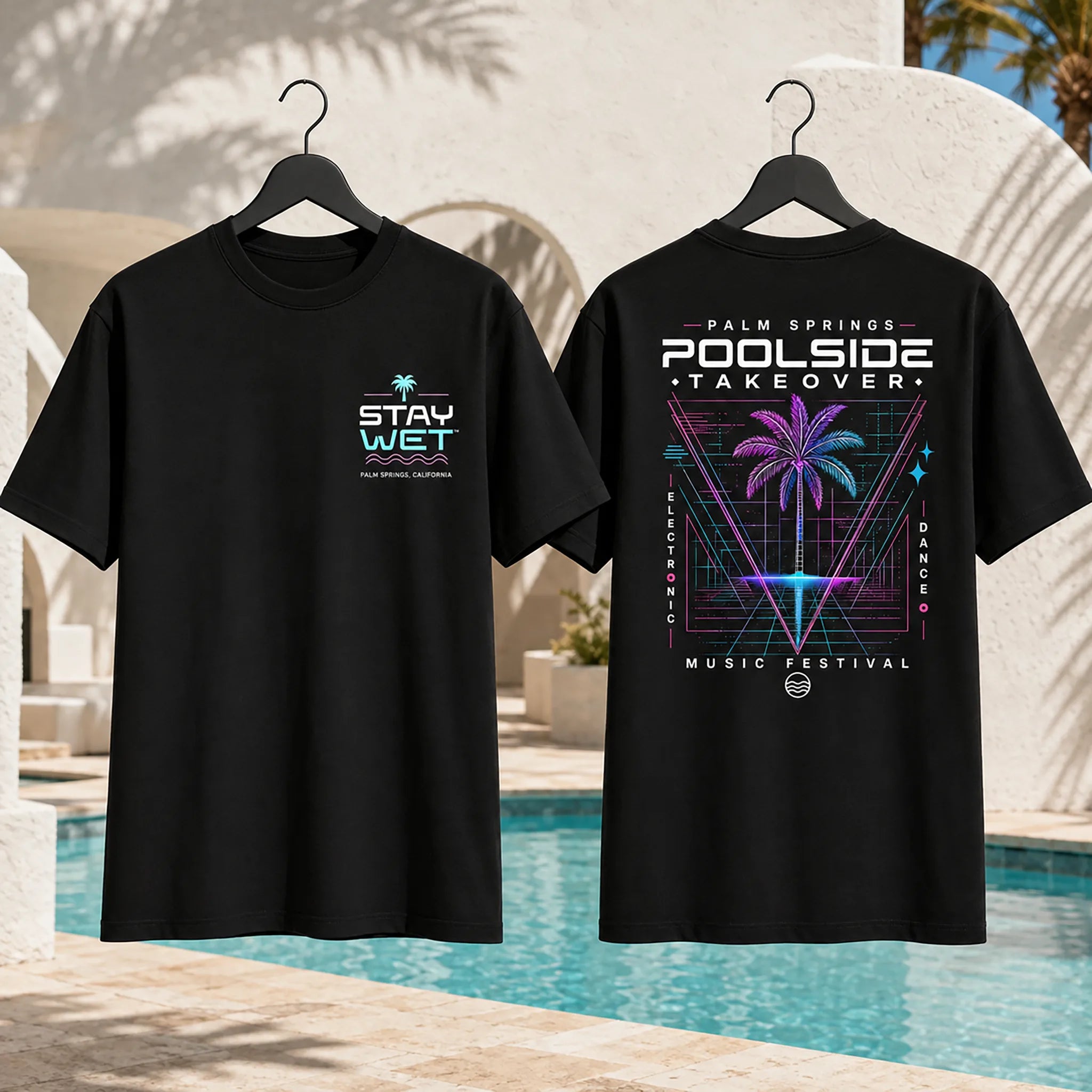 Stay Wet™ Poolside Takeover – Palm Tree V – Front & Back Tee