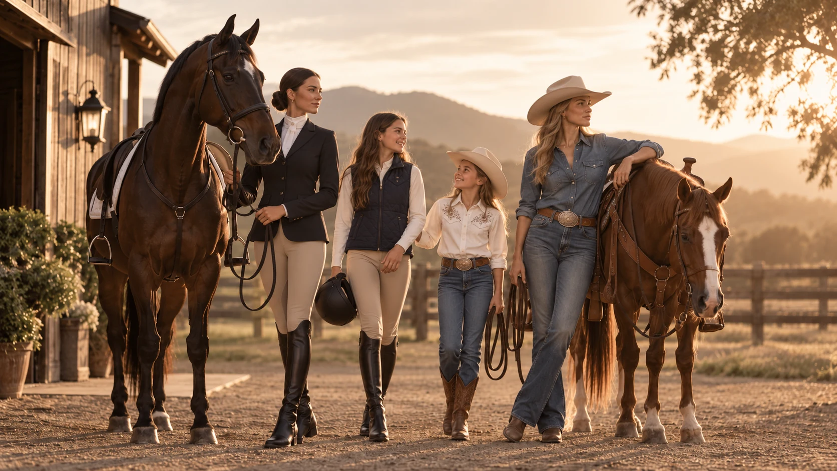 Eternal Horse Girl English and Western riders across generations with horses at golden hour